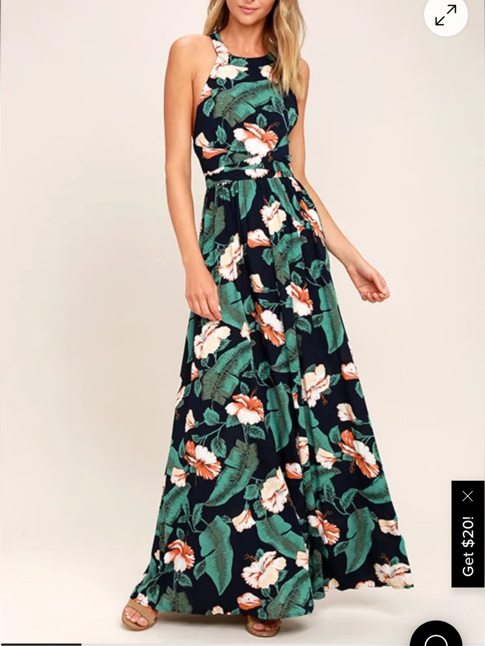 Lulu's women’s Temptation Island Navy Blue Floral Print Maxi Dress